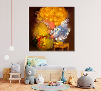 KIDS ROOM CONCEPT Beautiful Sweet Little Angel Canvas Print | Square Panel Kids Room Canvas Art Print Artesty   