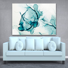 Turquoise Marble Transparent Creative Abstract Trendy Ink Colors Fluid Art, Oriental Marbling Canvas Print Artesty   