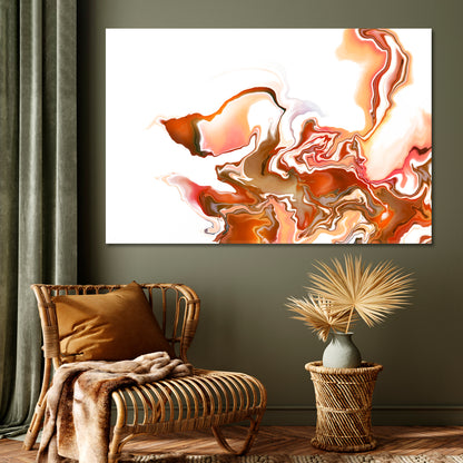 Brown Orange Mix Abstract Wavy Forms Futuristic Pattern Fluid Art, Oriental Marbling Canvas Print Artesty   