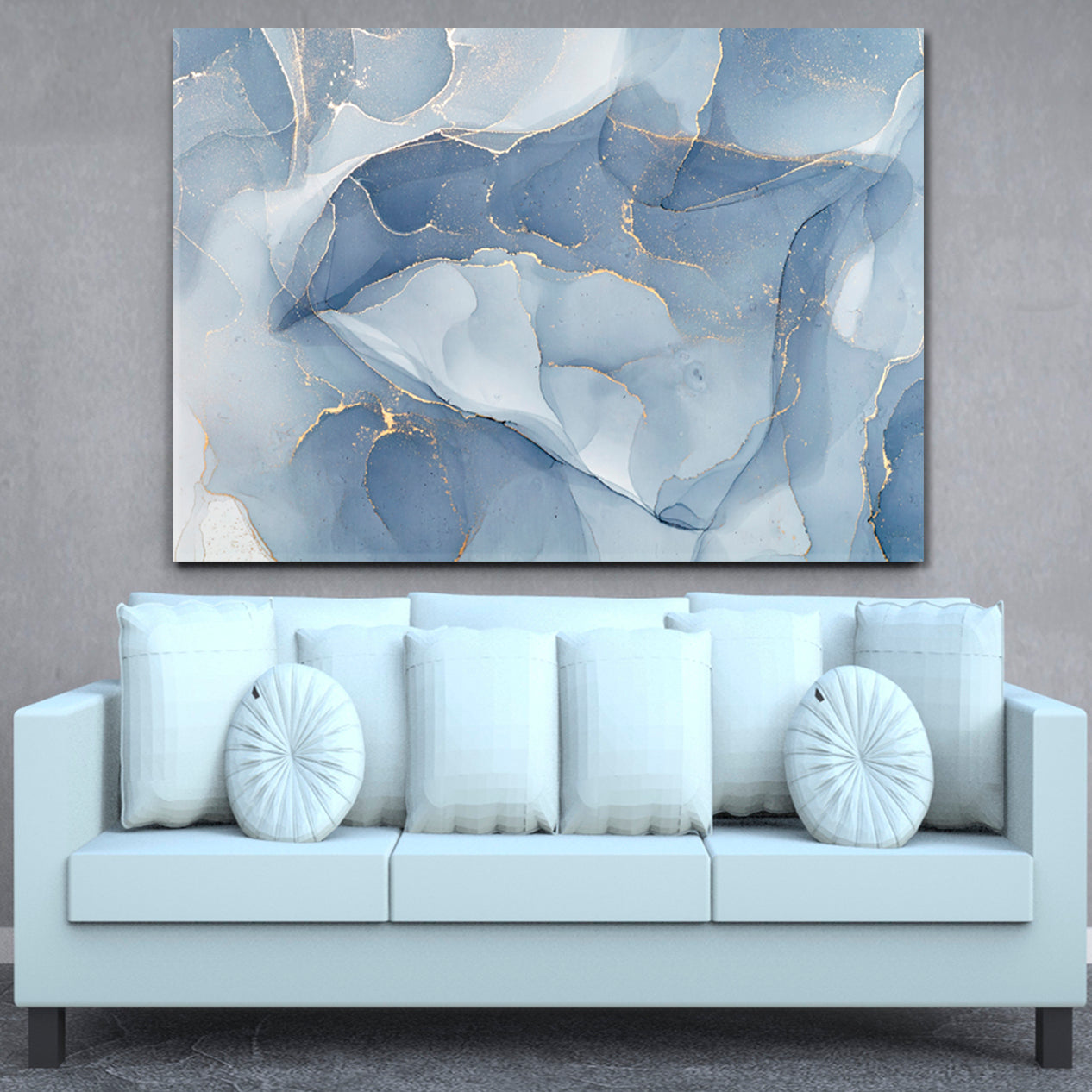 BLUE SKY Alcohol Ink Veins Pattern Abstract Design Soft Tender Colors Fluid Art, Oriental Marbling Canvas Print Artesty   