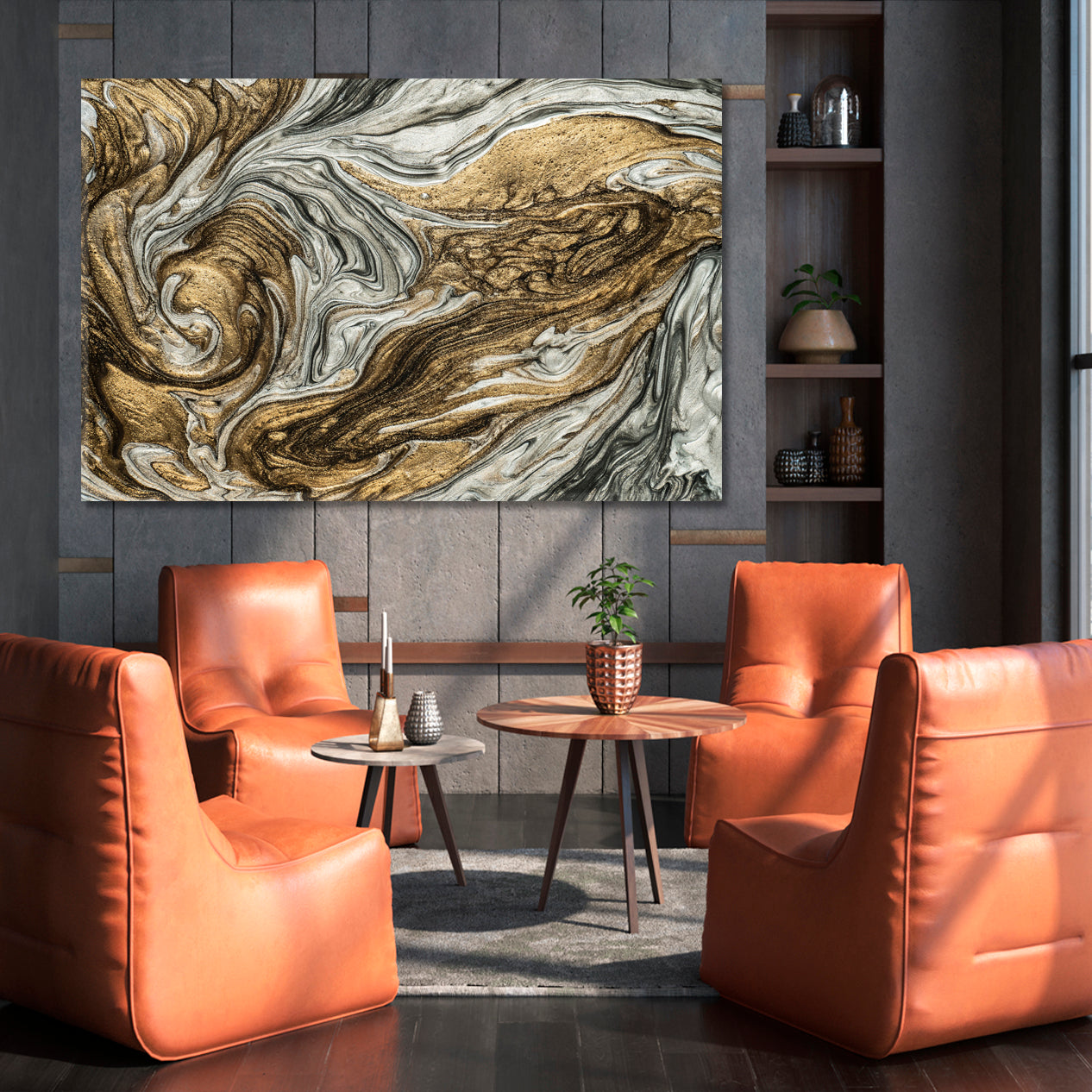 WAVES Abstract Marble Swirls Beautiful Luxe Effect Fluid Art Modern Canvas Print Fluid Art, Oriental Marbling Canvas Print Artesty   