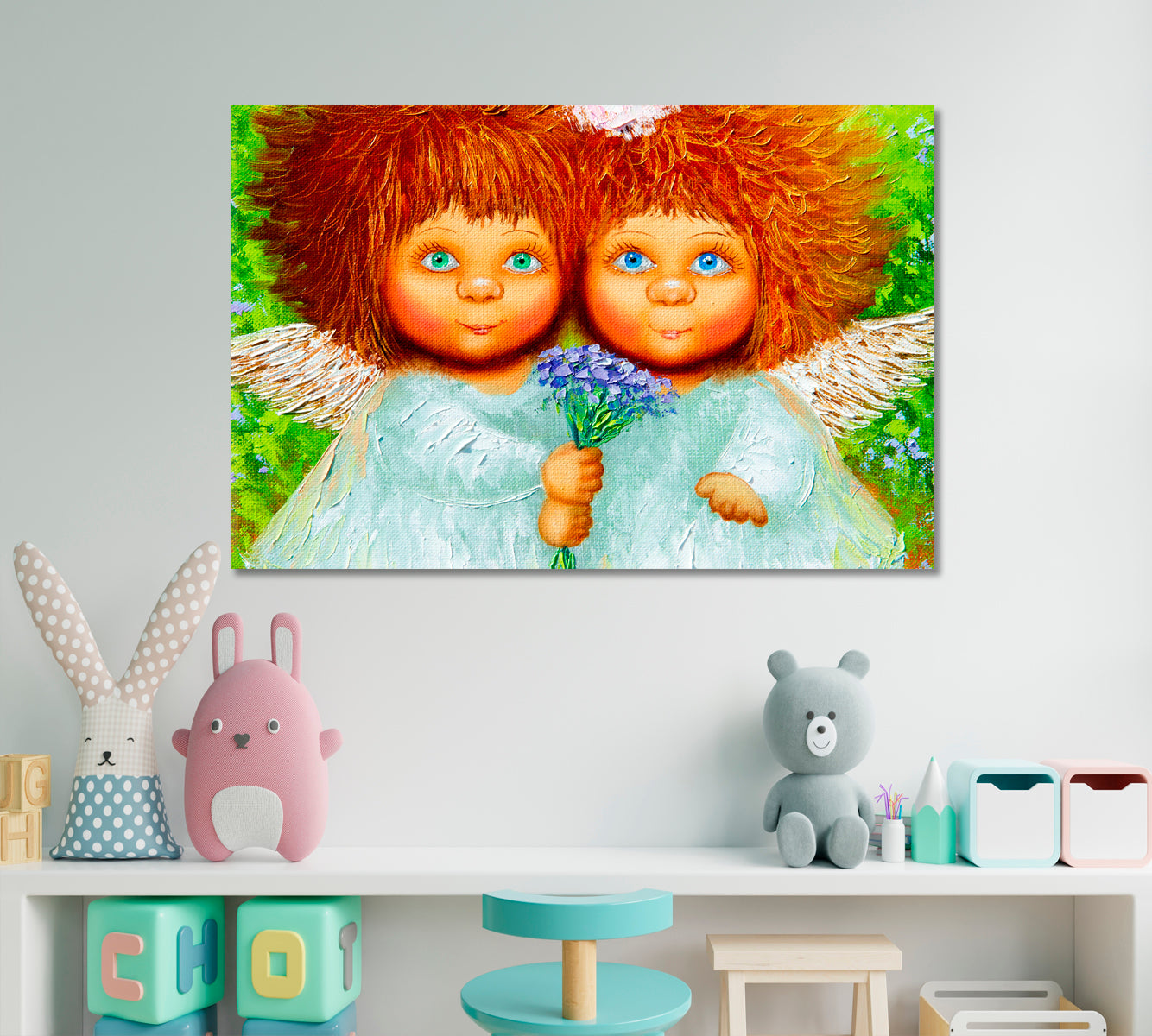 KID'S ART Two Cute Little Girls Shaggy Red Hair Kids Room Canvas Art Print Artesty   