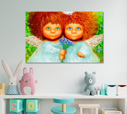 KID'S ART Two Cute Little Girls Shaggy Red Hair Kids Room Canvas Art Print Artesty   