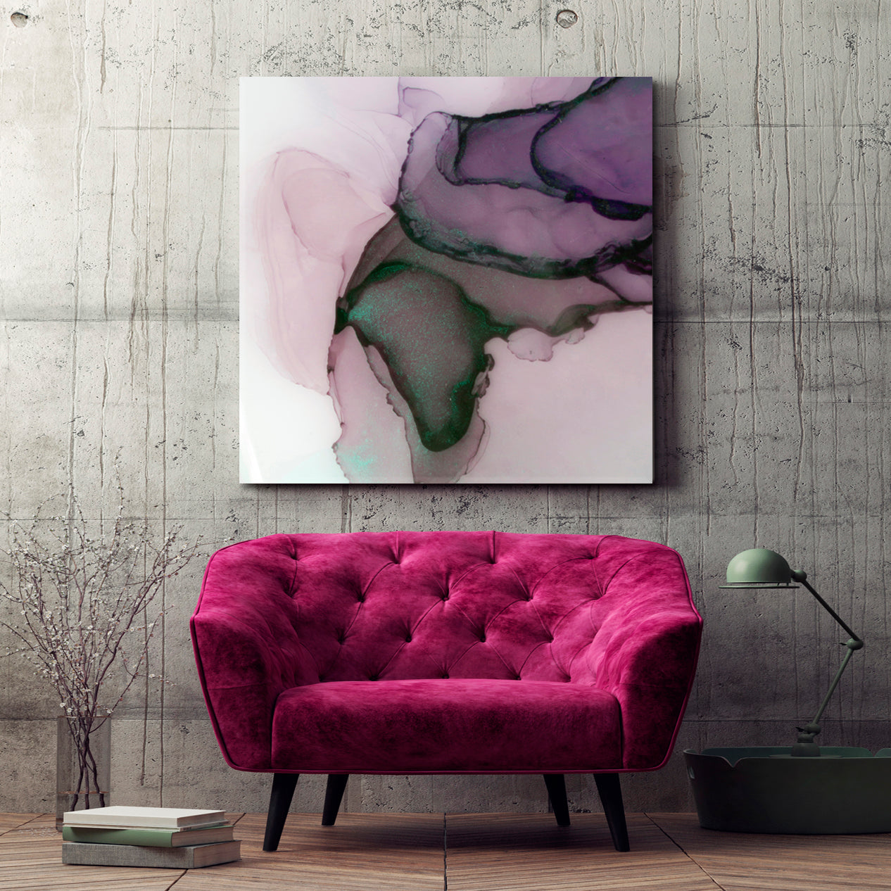 Modern Abstract Watercolor Alcohol Ink Fluid Art, Oriental Marbling Canvas Print Artesty   