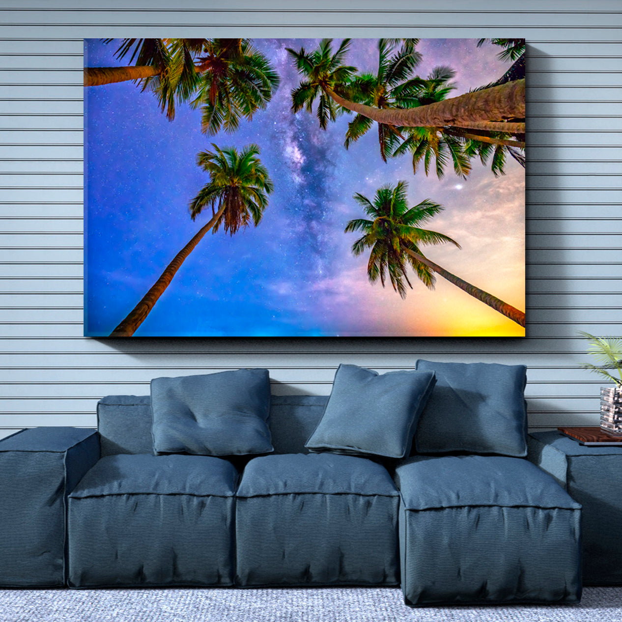 Coconut Palms Trees Milky Way Sky on a beautiful Summer Night Landscape Tropical, Exotic Art Print Artesty 1 panel 24" x 16" 
