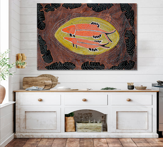 ARTIST'S MASTERPIECE Fish Abstract Modern Boho African Motifs Pattern Contemporary Art Artesty   