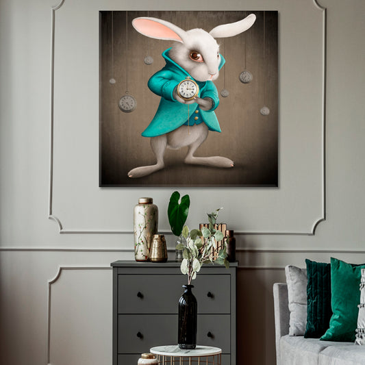 Alice's Adventures in Wonderland White Rabbit Clock KIDS ROOM FANTASY | S Kids Room Canvas Art Print Artesty 1 Panel 46"x46" 