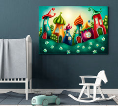 KIDS ROOM FANTASY CONCEPT Colorful Fairy Town Canvas Print Kids Room Canvas Art Print Artesty   