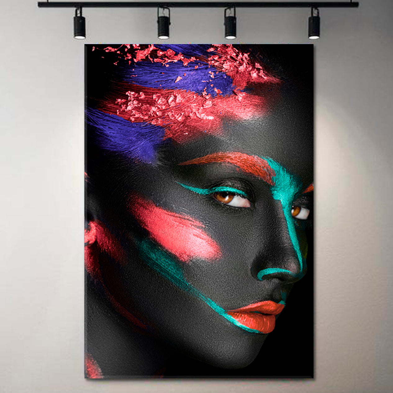 Fashion Portrait Dark-skinned Girl Color Make-up Canvas Print -  Vertical Fashion Canvas Print Artesty   