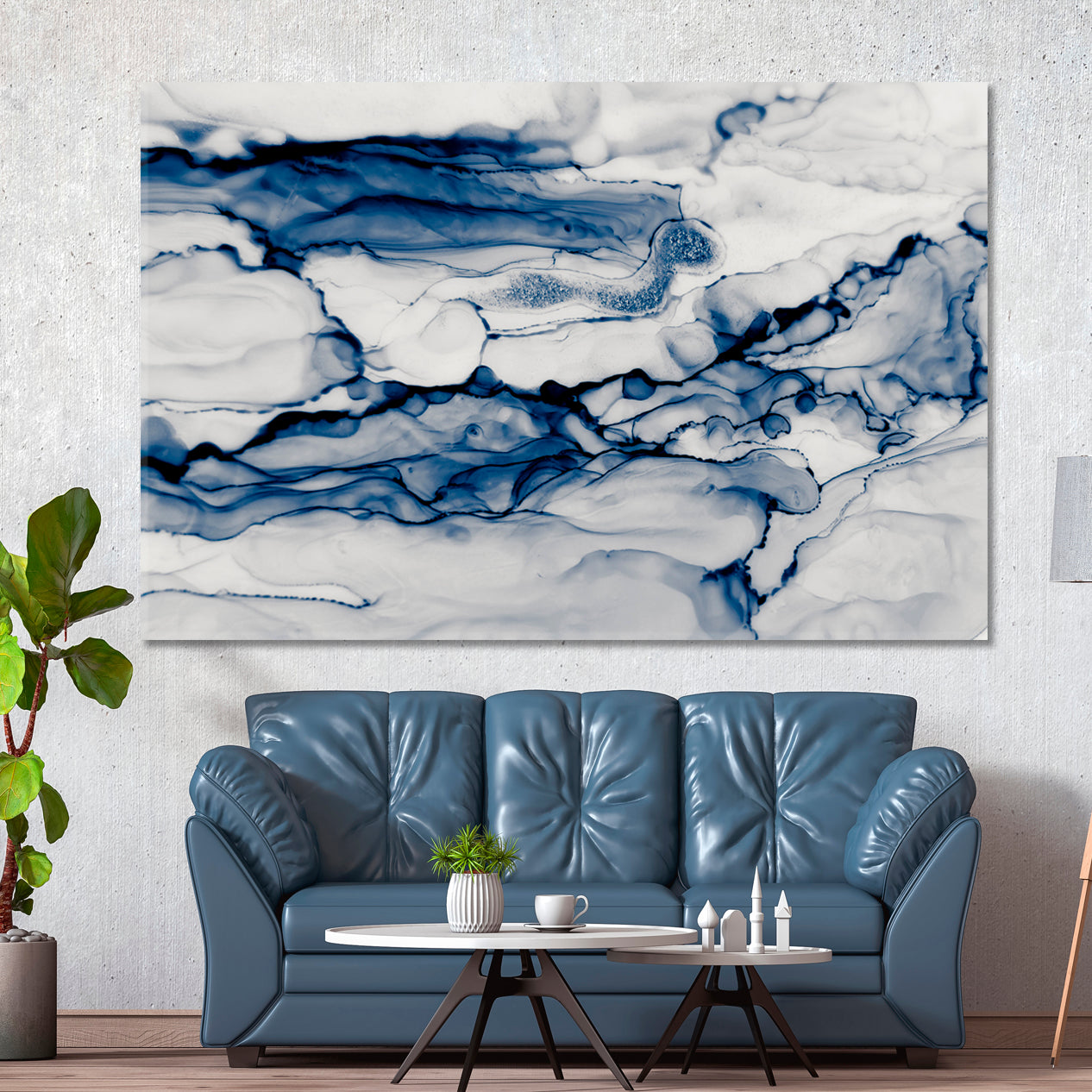 Chinese Ink Painting Blue Cool Dim Colors Marble Abstract Art Print Artesty   