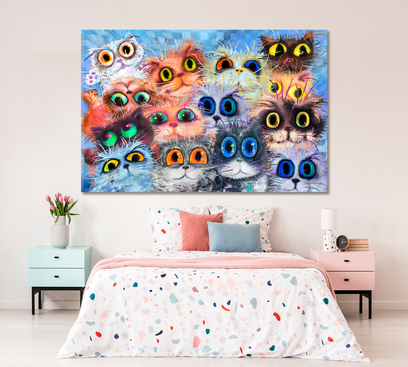 KIDS ROOM CONCEPT Funny Cats Big Eyes Whimsical Animals Canvas Print Animals Canvas Print Artesty   