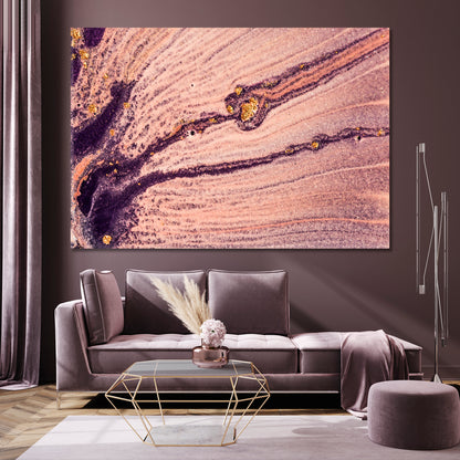 POWDERY PINK CANDY Coral Gold Hues Fashion-rich Marble Pattern Fluid Art, Oriental Marbling Canvas Print Artesty   