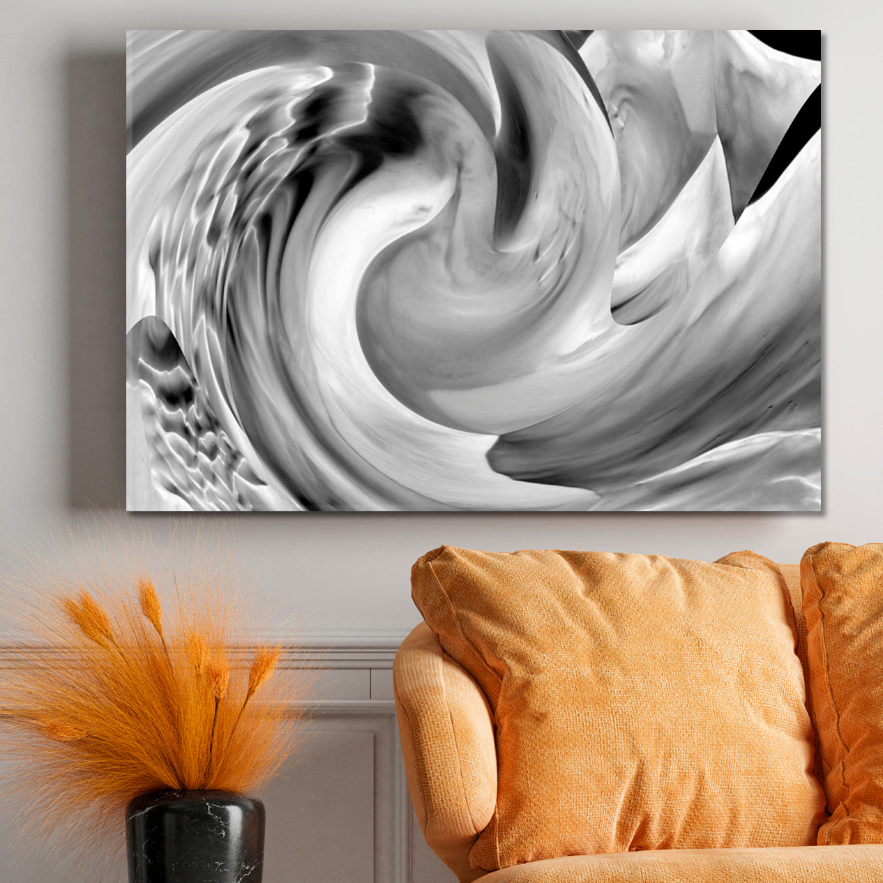 YIN YANG Symbol Vortex Abstract Wave B & W Black and White Wall Art Print Artesty   