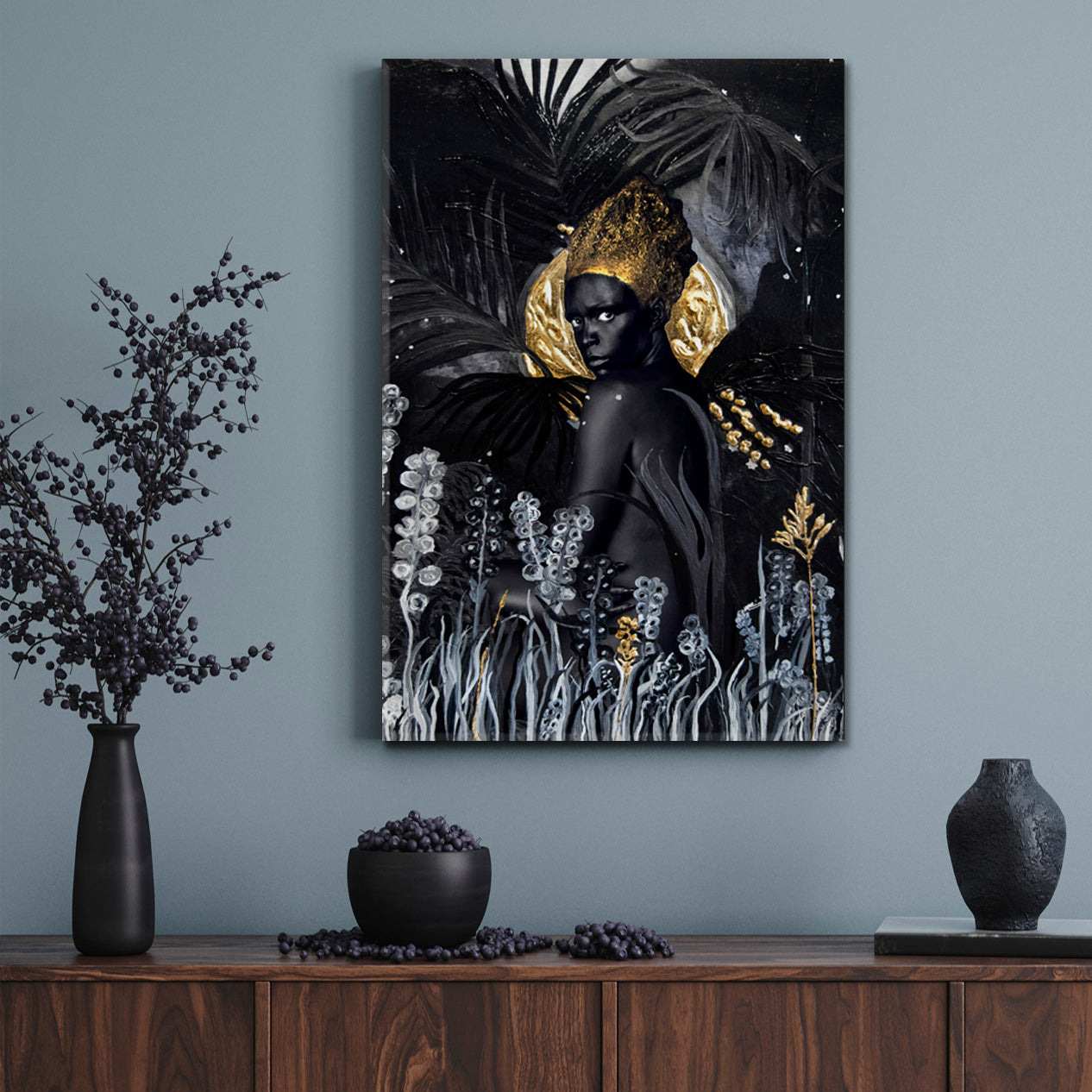 DARK TESTAMENT BLACK AND GOLD Woman Mind-Blowing Abstract Surreal Fine Art Artesty 1 Panel 16"x24" 