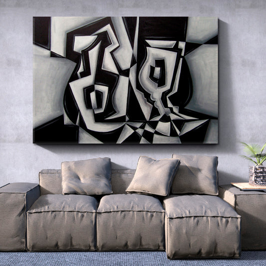 Cubism Style Abstract Black White Glass Bottle Cubist Trendy Large Art Print Artesty   