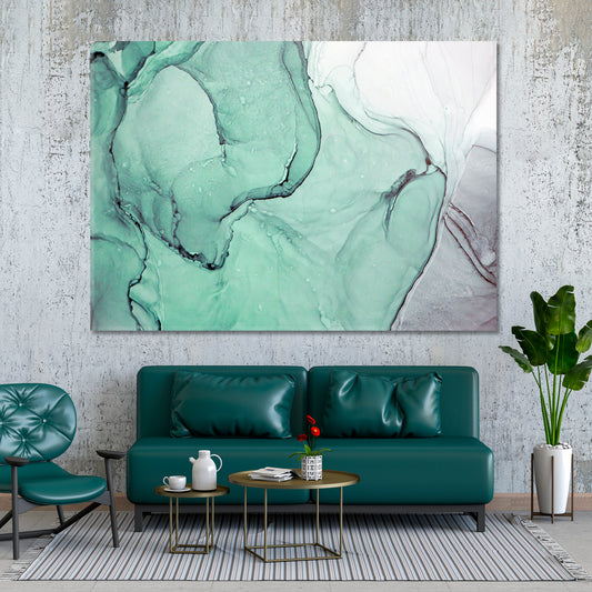 GREEN ASH Beautiful Soft Alcohol Ink Modern Marble Veins Fluid Pattern Fluid Art, Oriental Marbling Canvas Print Artesty   