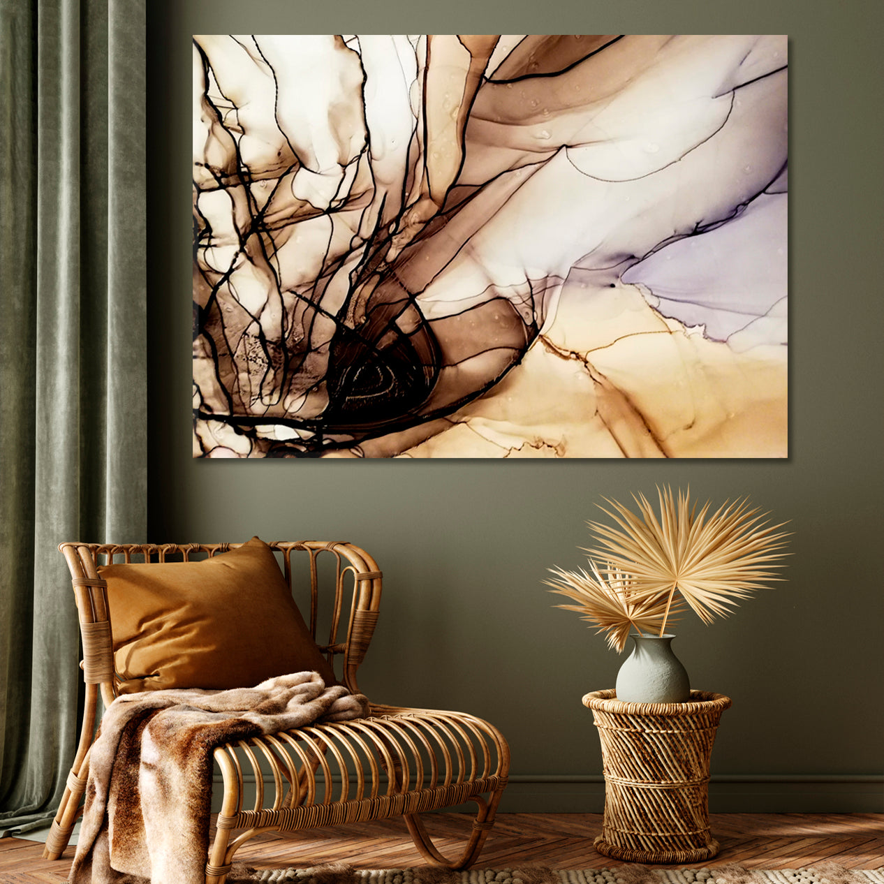 Brown Marble Ink Design Flowing Waves Marbled Blurred Translucent Fluid Art, Oriental Marbling Canvas Print Artesty   