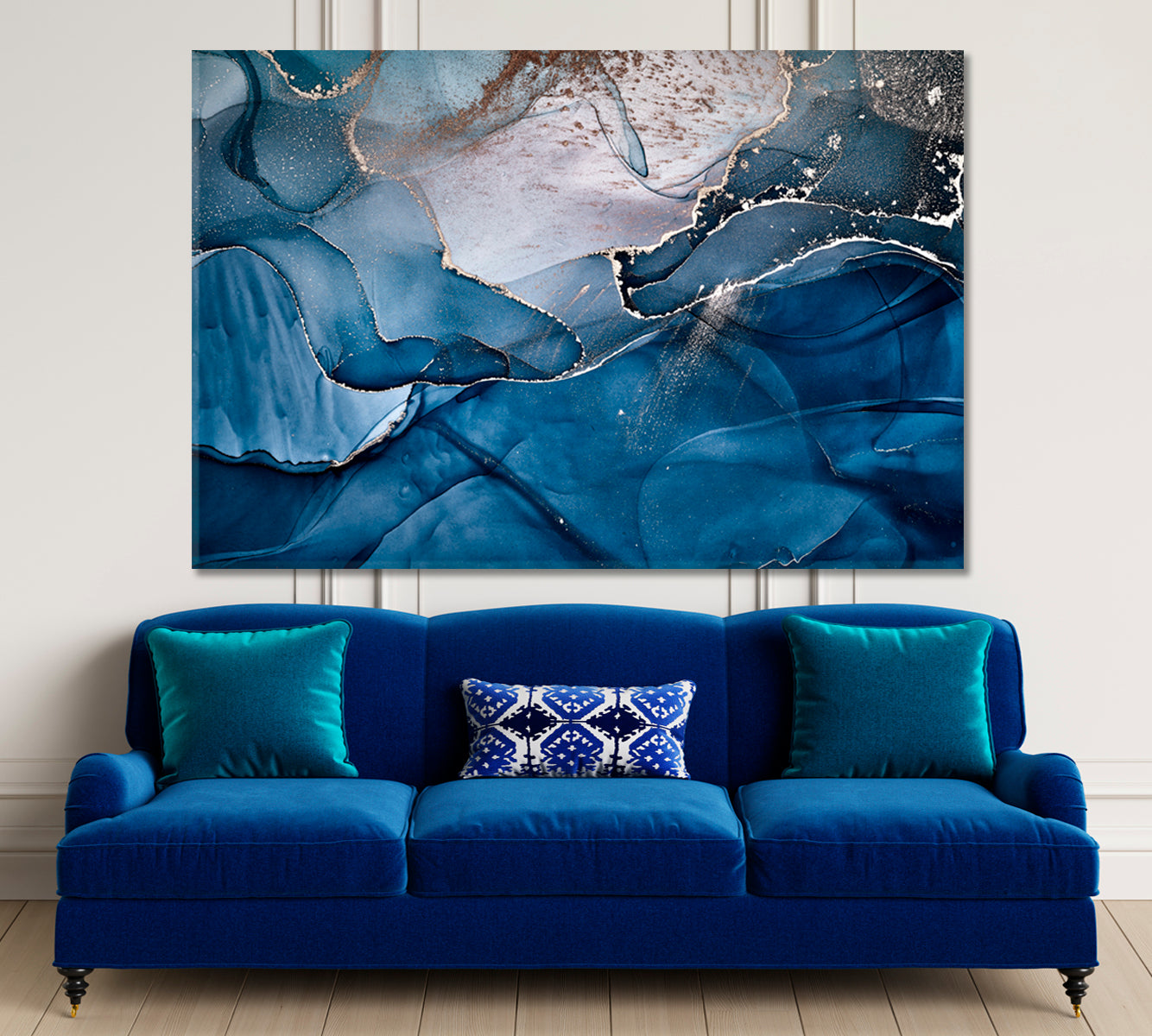 Dark Blue Alcohol Ink Clouds And Veins Modern Marble Fluid Art Fluid Art, Oriental Marbling Canvas Print Artesty   