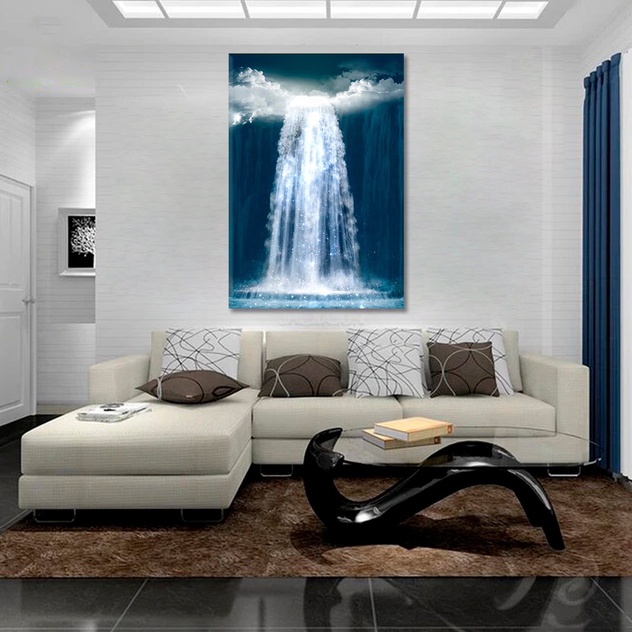 UNREAL Fantasy Waterfall Falls From Heaven Mesmerizing Magical Scenic | Vertical Surreal Fantasy Large Art Print Décor Artesty   