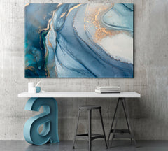 ABSTRACT MARBLE VEINS Translucent Blue Fluid Painting Fluid Art, Oriental Marbling Canvas Print Artesty 1 panel 24" x 16" 