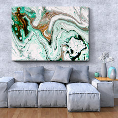 Contemporary Art Beautiful Abstract Emerald Marble Fluid Art, Oriental Marbling Canvas Print Artesty 1 panel 24" x 16" 
