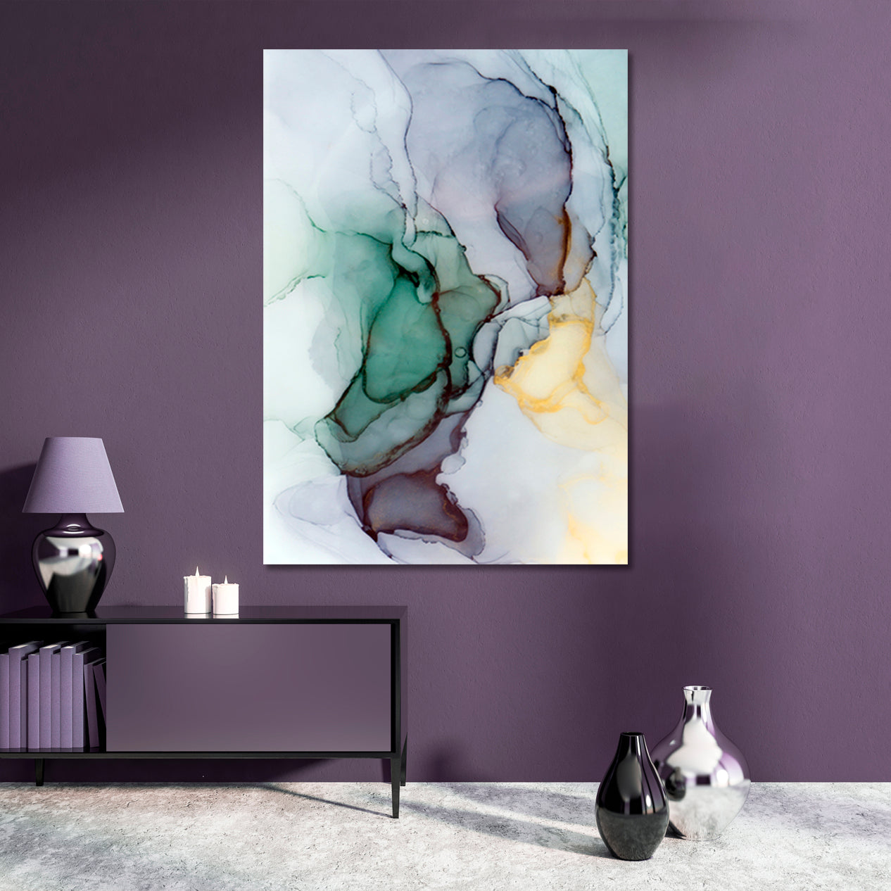 Abstract Veins Alcohol Ink Paint Translucent Free-flowing Fluid Art, Oriental Marbling Canvas Print Artesty   