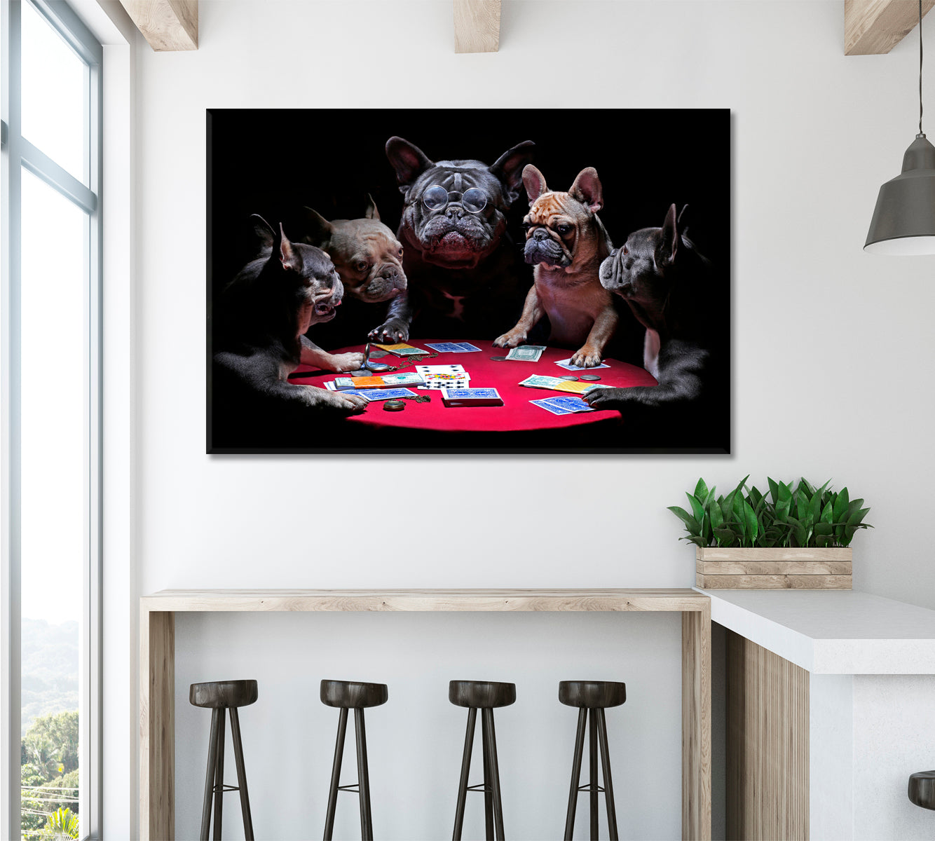 Bold Bluff Whimsical Funny French Bulldogs Dogs Playing Poker Animals Canvas Print Artesty   