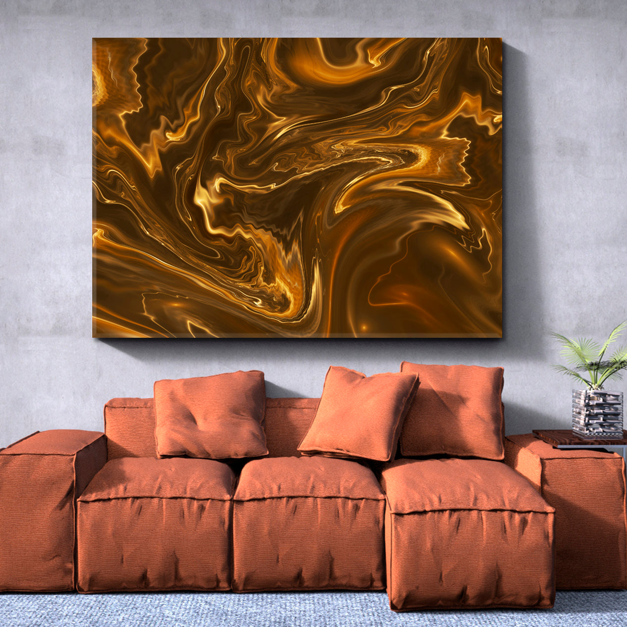 Brown Marble Abstract Colorful Wavy Fluid Art, Oriental Marbling Canvas Print Artesty   