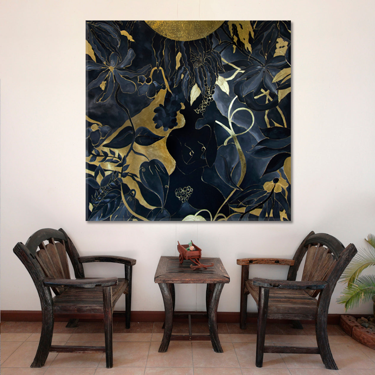 GARDEN OF EDEN Girl Abstract Black Gold Tropical Leaves Abstract Art Print Artesty   