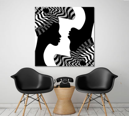 Black Women Striped Turban Abstract Poster Black and White Wall Art Print Artesty   