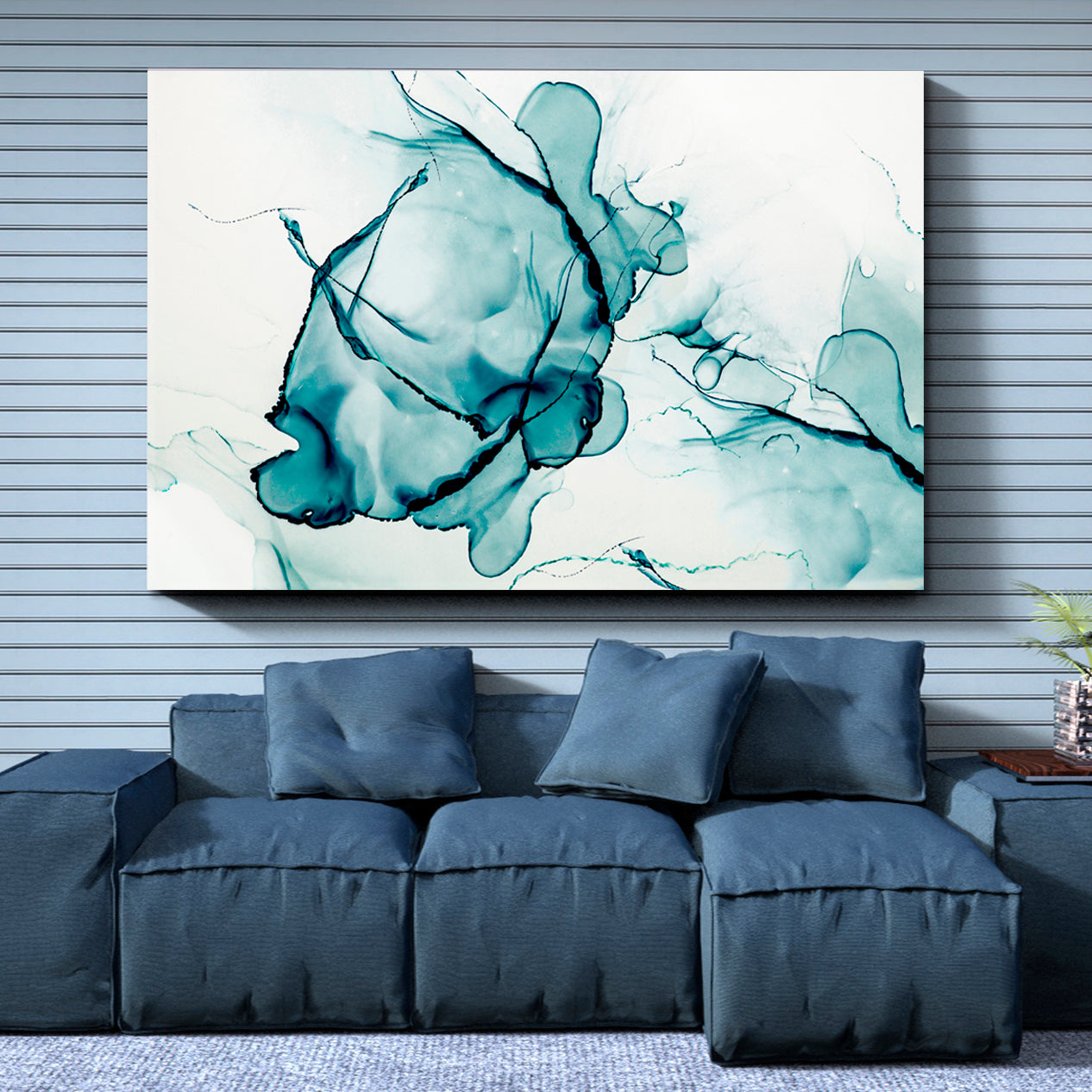 Turquoise Marble Transparent Creative Abstract Trendy Ink Colors Fluid Art, Oriental Marbling Canvas Print Artesty   