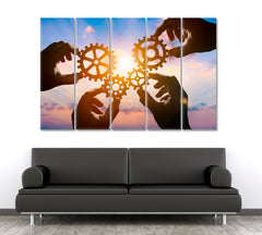 PART OF THE WHOLE Gear Wheels Solar Rays Business Concept Poster Office Wall Art Canvas Print Artesty 5 panels 36" x 24" 