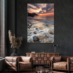 Incredible Beauty Panoramic Landscape Sunset on The Rocky Beach Canvas Print  - Vertical Scenery Landscape Fine Art Print Artesty   