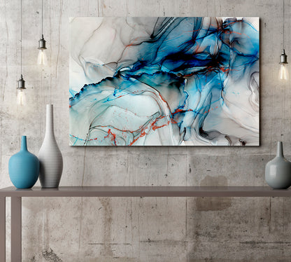 Smoky Alcohol Ink Art Modern Abstract Transparent Gray Blue Marble Fluid Art, Oriental Marbling Canvas Print Artesty 1 panel 24" x 16" 