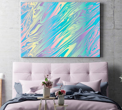 Light Blue Mint Yellow Pink Purple Holographic Pearlized Liquid Marble Fluid Art, Oriental Marbling Canvas Print Artesty   