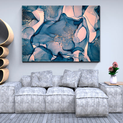 Oriental Marble Abstract Blue Fluid Art, Oriental Marbling Canvas Print Artesty   