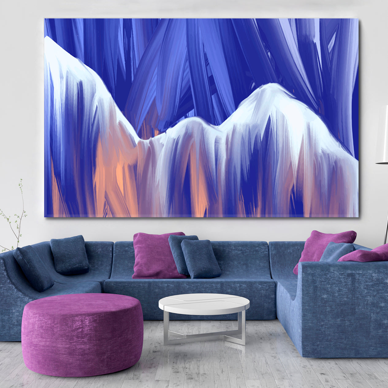 Purple Peach Brush Strokes Abstract Mountains Landscape Modern Art Abstract Art Print Artesty   