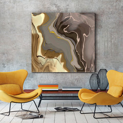 Abstract Grey Brown Beige Fluid Art, Oriental Marbling Canvas Print Artesty   