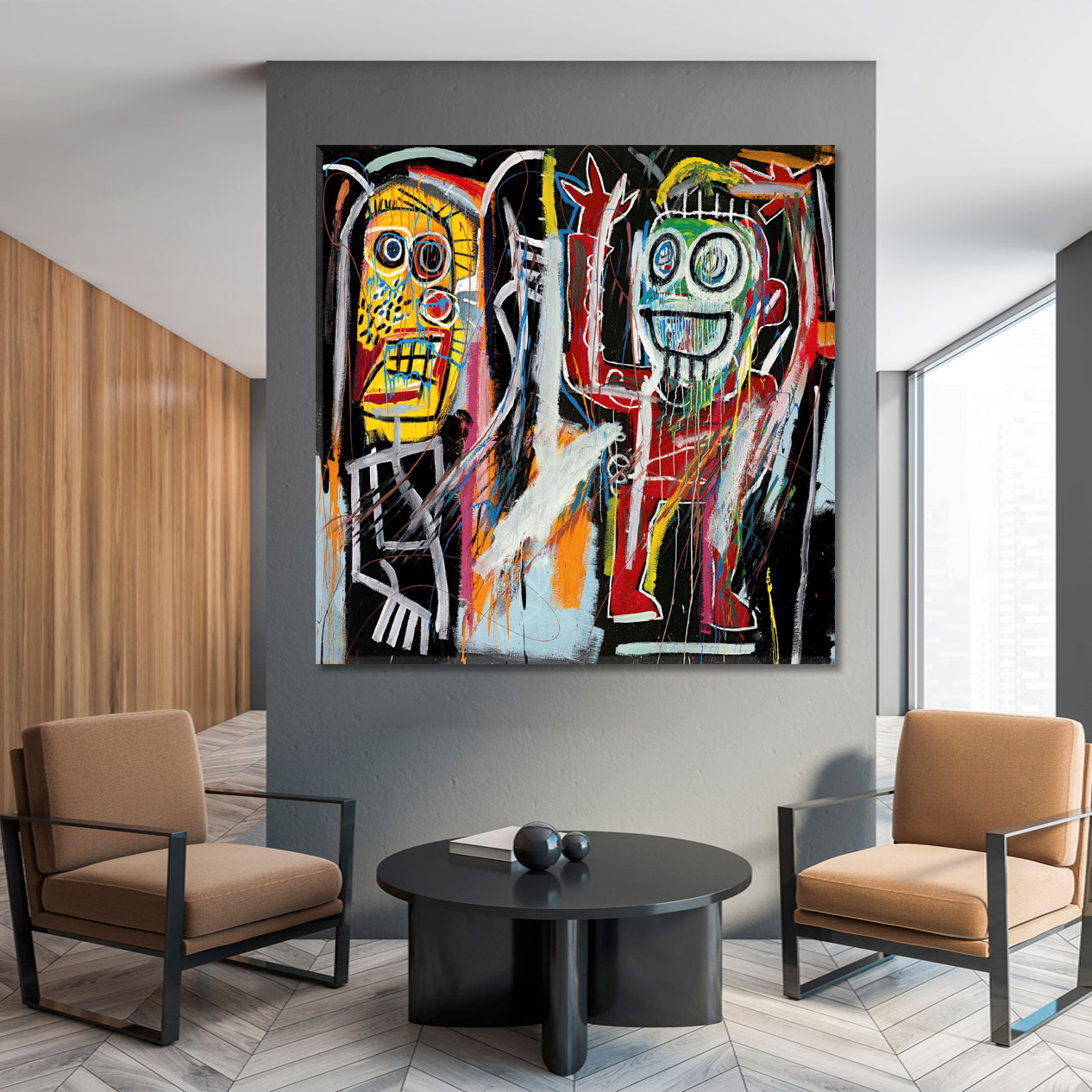 CHAOTIC ENEGY  Jean Basquiat Scull UNTITLED HEAD  Graffiti - Square Panel Contemporary Art Artesty   