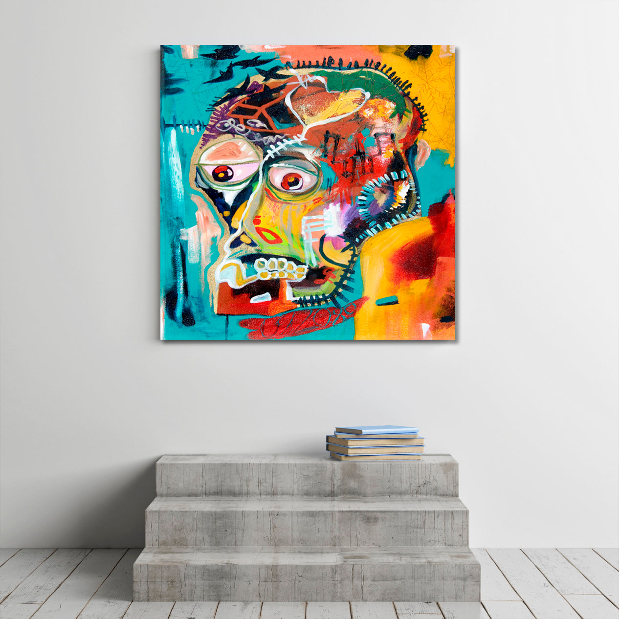 SKULL Jean Michel Basquiat Style Contemporary Art Artesty 1 Panel 12"x12" 