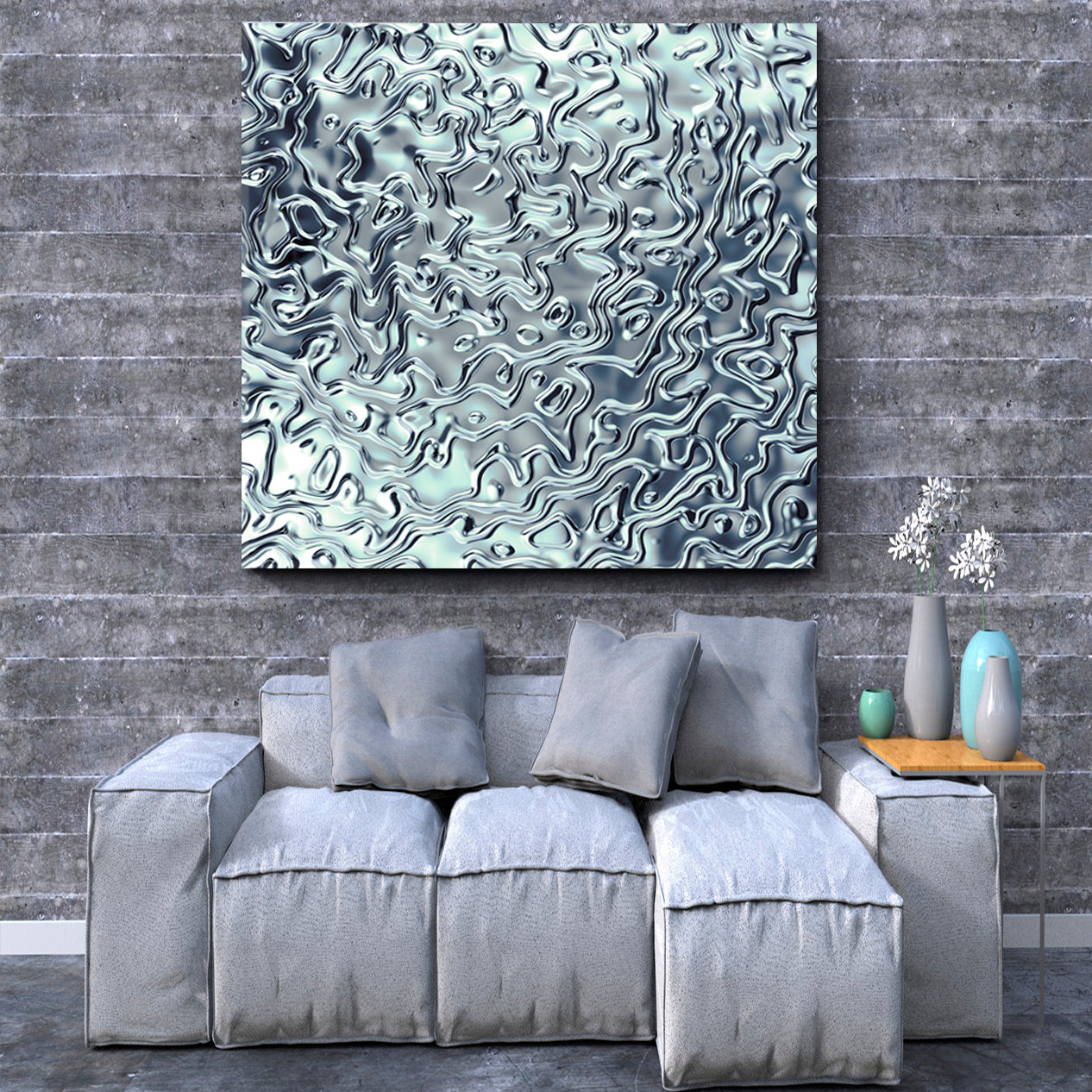 RIPPLED CHROME Abstract Light Blue Swirls Pattern Abstract Art Print Artesty   