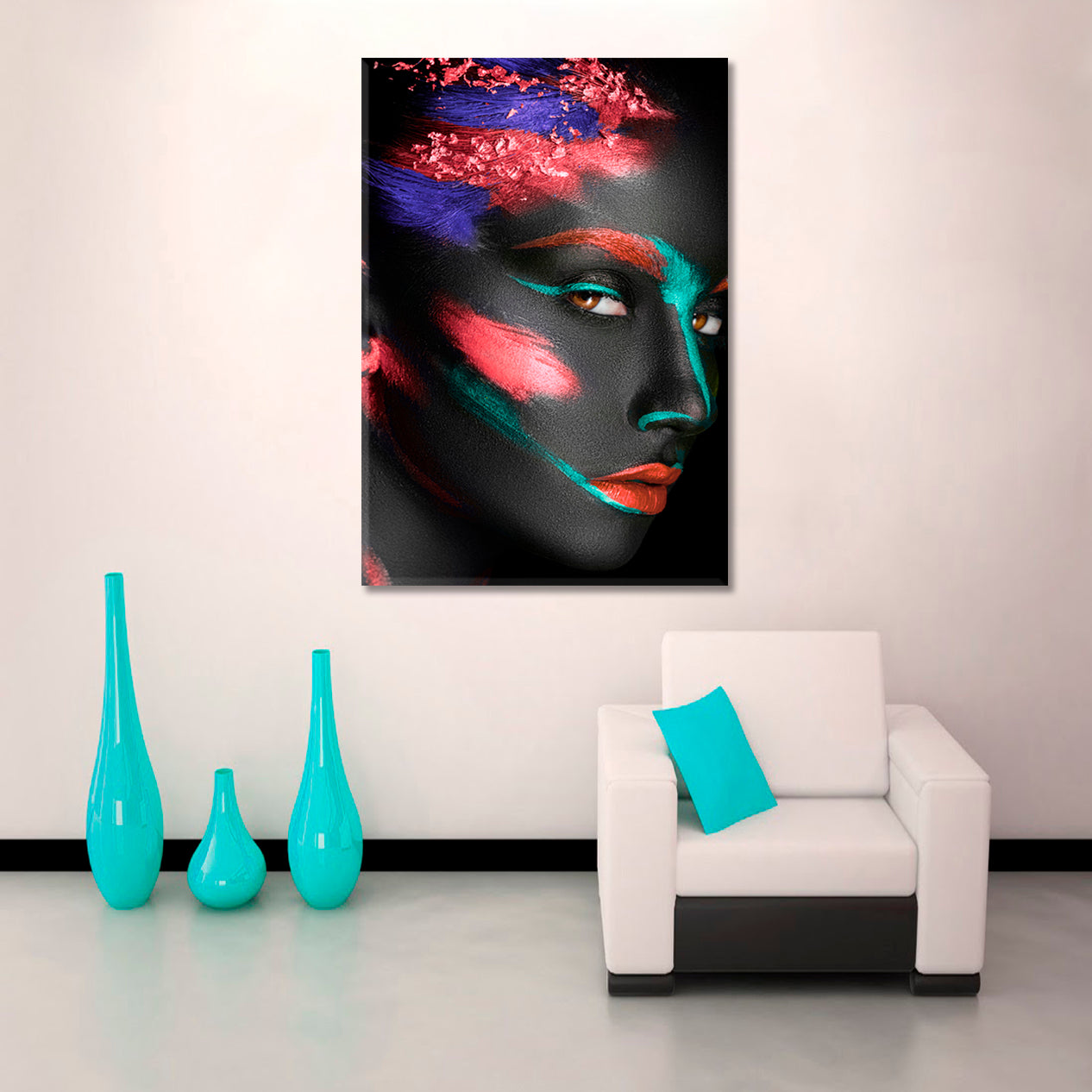 Fashion Portrait Dark-skinned Girl Color Make-up Canvas Print -  Vertical Fashion Canvas Print Artesty   