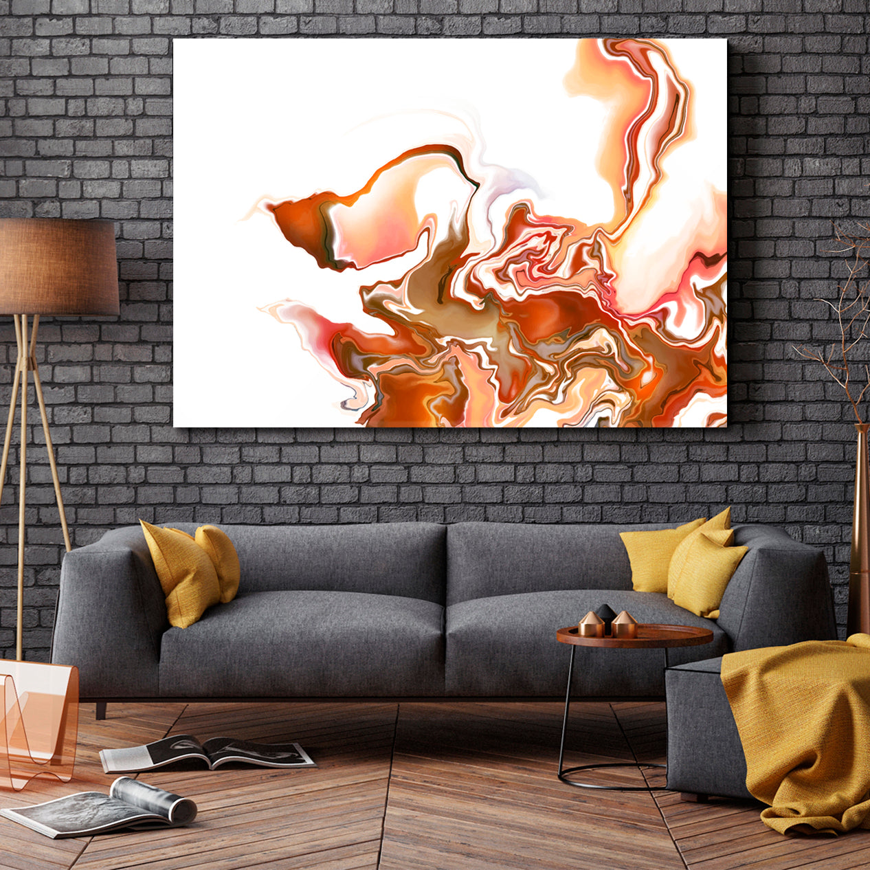Brown Orange Mix Abstract Wavy Forms Futuristic Pattern Fluid Art, Oriental Marbling Canvas Print Artesty   