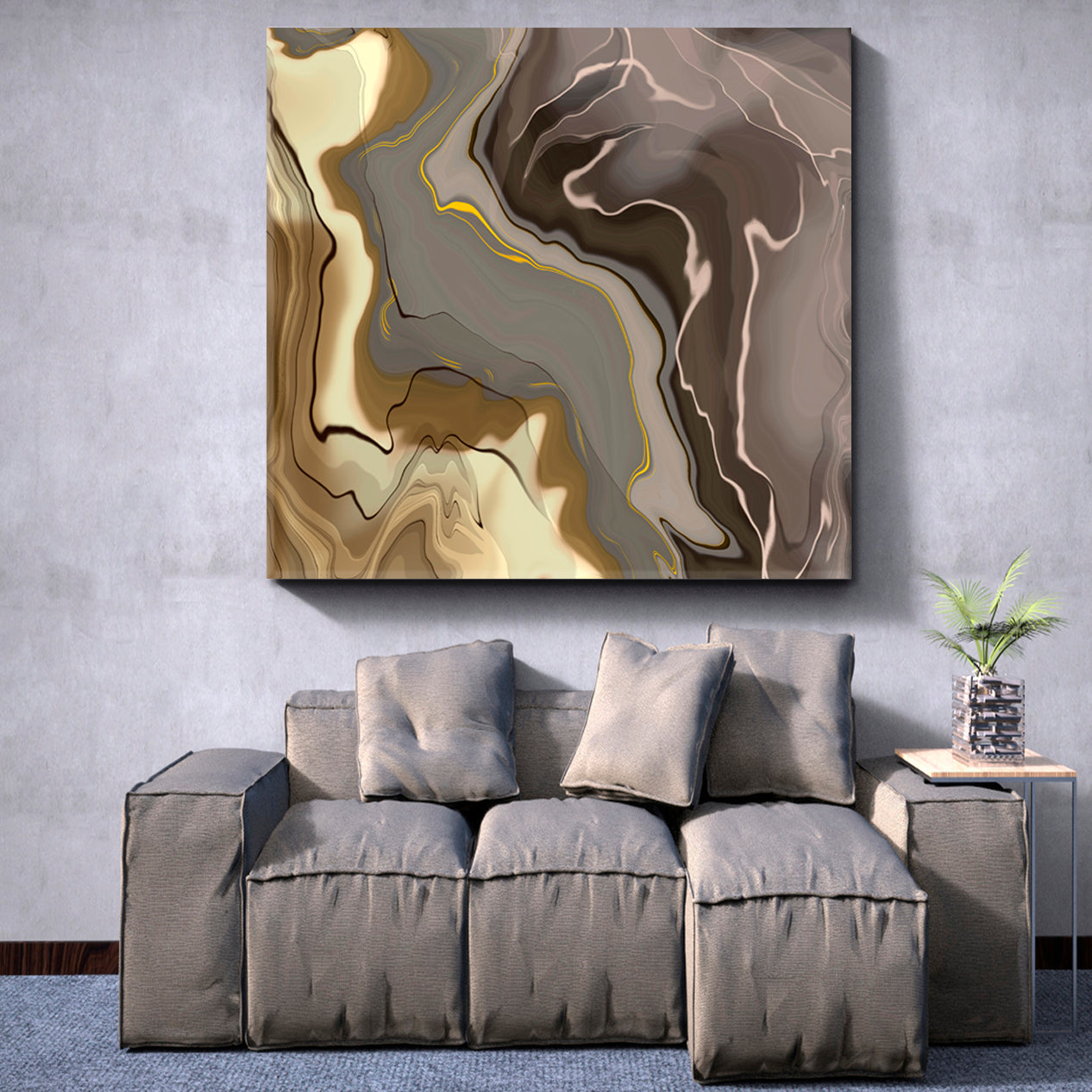 Abstract Grey Brown Beige Fluid Art, Oriental Marbling Canvas Print Artesty   