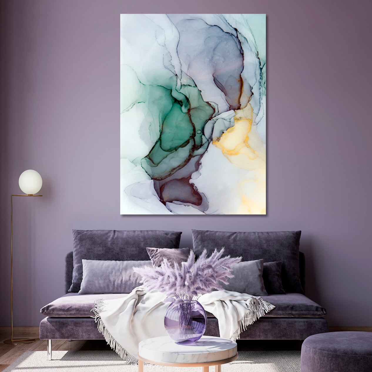 Abstract Veins Alcohol Ink Paint Translucent Free-flowing Fluid Art, Oriental Marbling Canvas Print Artesty   