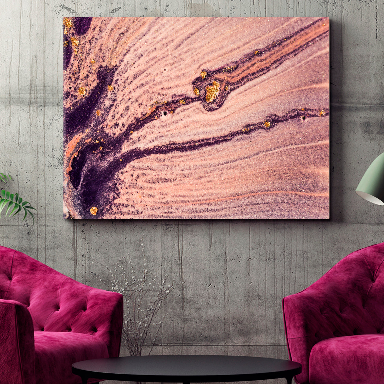 POWDERY PINK CANDY Coral Gold Hues Fashion-rich Marble Pattern Fluid Art, Oriental Marbling Canvas Print Artesty   