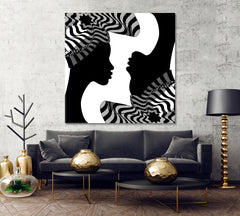 Black Women Striped Turban Abstract Poster Black and White Wall Art Print Artesty   