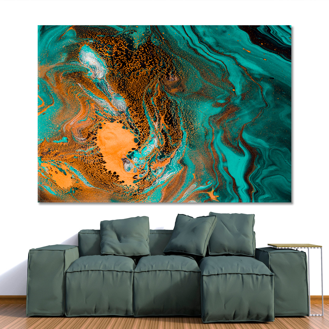 Emerald Green Marble Ink Color Pattern Creation Fluid Art, Oriental Marbling Canvas Print Artesty   