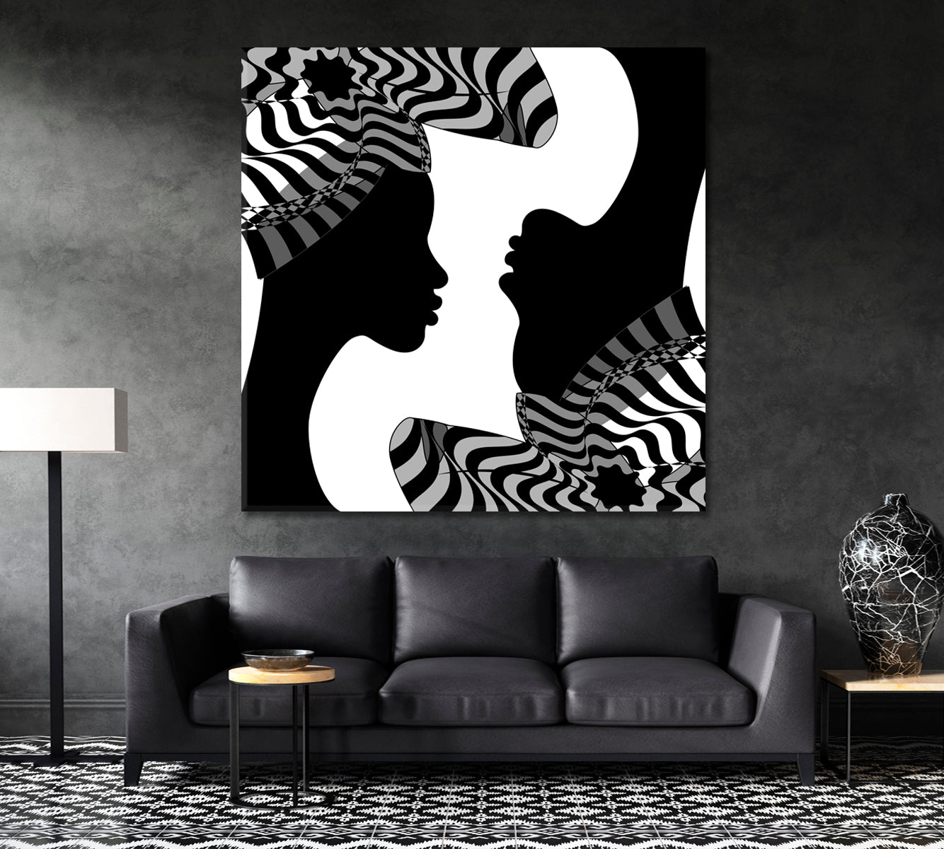 Black Women Striped Turban Abstract Poster Black and White Wall Art Print Artesty   