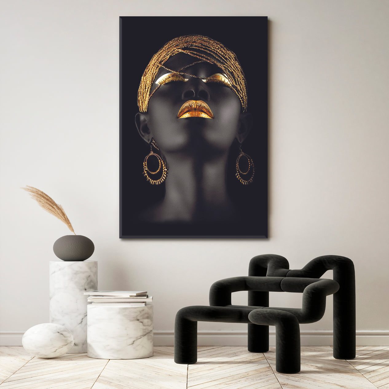 Black And Gold Beautiful African American Women Vertical Panel Beauty Salon Artwork Prints Artesty   